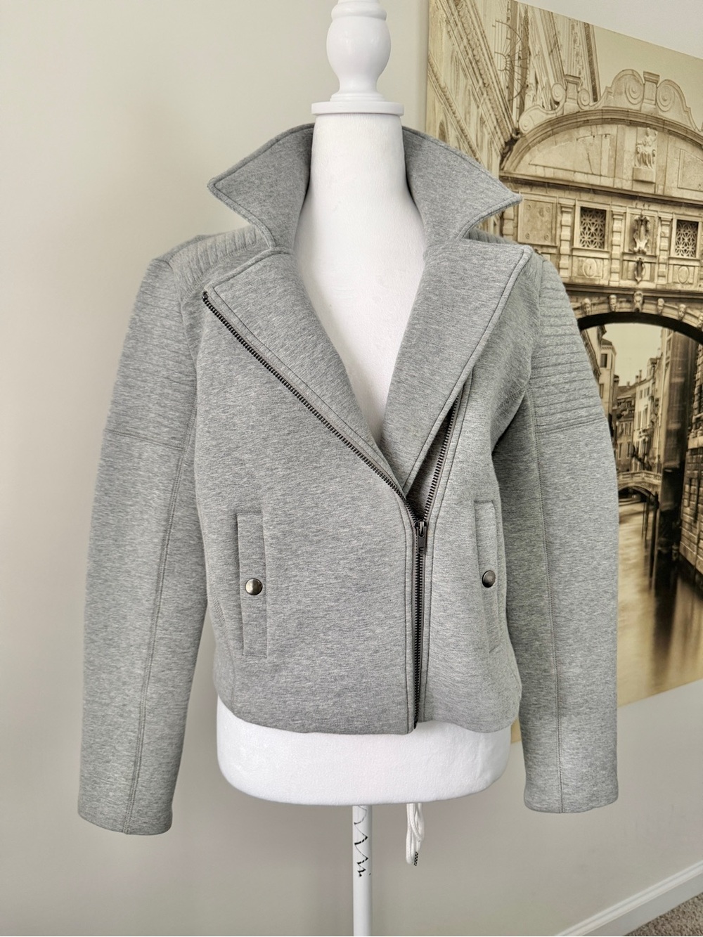 Preloved Grey Asymmetrical Zip Moto Jacket - Women
